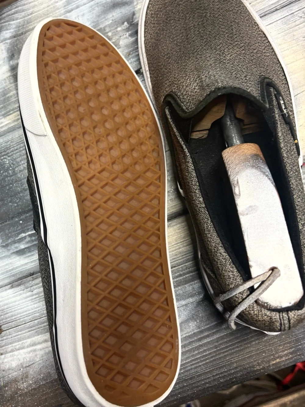 Vans Slip Ons Gray & black slip-on sneakers with textured fabric M9.5